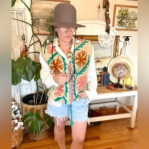 #74 SUZANI KANTHA OOAK Embroidered Boho Boxy Vest